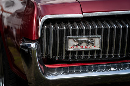 BERLIN - APRIL 27, 2019: Detail of pony car Mercury Cougar (first generation)のeditorial素材