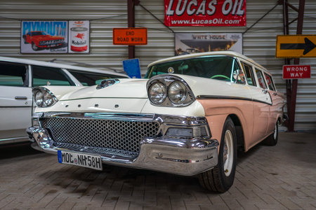 BERLIN - APRIL 27, 2019: Full-size car Ford Fairlane (Ford Country Sedan), 1958.のeditorial素材