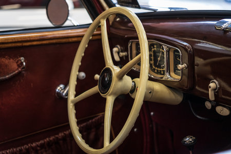 PAAREN IM GLIEN, GERMANY - OCTOBER 03, 2020: Interior of grand tourer car BMW (EMW) 327 Coupe, 1952. Die Oldtimer Show 2020.のeditorial素材