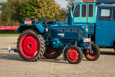 PAAREN IM GLIEN, GERMANY - OCTOBER 03, 2020: The tractor Lanz Bulldog. Die Oldtimer Show 2020.のeditorial素材