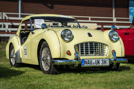 PAAREN IM GLIEN, GERMANY - OCTOBER 03, 2020: The sports car Triumph TR3, 1957. Die Oldtimer Show...
