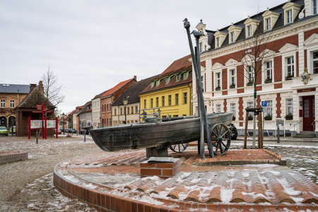 ANGERMUENDE, GERMANY - FEBRUAR 06, 2021: Market Square in the center of an old medieval town (founded in 1254) in the district of Uckermark in the state of Brandenburg.のeditorial素材