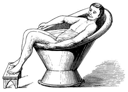 Sitting bathtub. Illustration of the 19th century. Germany. White background.の写真素材