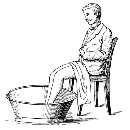 Foot bath. Illustration of the 19th century. Germany. White background.の写真素材