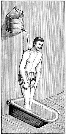 Hydrotherapy. Illustration of the 19th century. Germany. White background.の写真素材