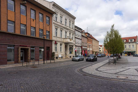 STENDAL, GERMANY - APRIL 24, 2021: Houses and buildings on the streets in the old town. Hansestadt Stendal is a medieval town in Saxony-Anhalt state.のeditorial素材