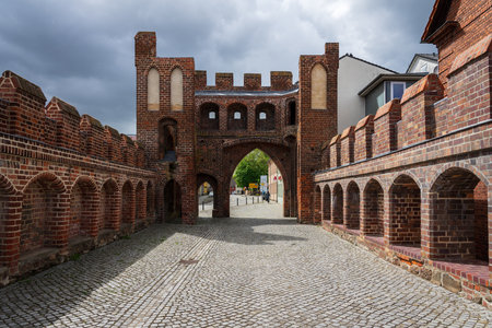 JUETERBOG, GERMANY - MAY 23, 2021: Dammtor city gate. Remains of the fortress wall. Juterbog is a historic town in north-eastern Germany, in the district of Brandenburg.のeditorial素材