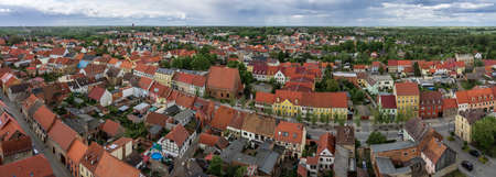 Panoramic view on old town of Juterbog from the height of the bell tower of the Church of St. Nicholas. Juterbog is a historic town in north-eastern Germany, in the district of Brandenburg.の写真素材