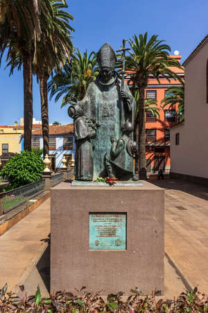 SAN CRISTOBAL DE LA LAGUNA, CANARY ISLANDS, TENERIFE - JULY 03, 2021: Statue of Pope John Paul II near of the Church of the Immaculate Conception.のeditorial素材