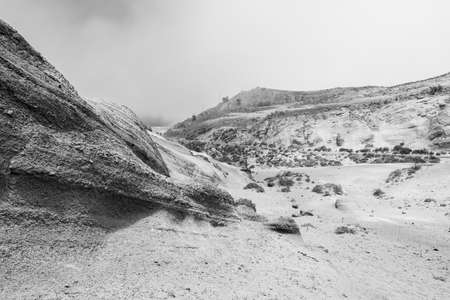 "Lunar landscape" on the Teno Upland (Paisaje Lunar En Teno Alto). Tenerife. Canary Islands. Spain. Black and white.の写真素材
