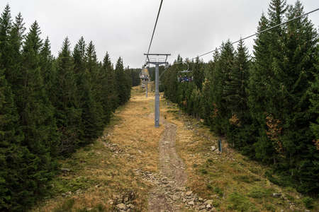 Cable car in the autumn mountains. Karpacz. Poland.