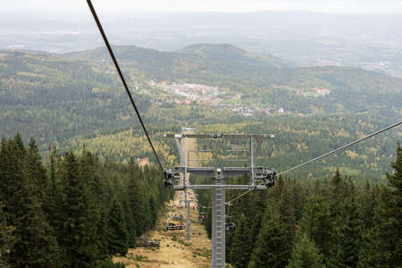 Cable car in the autumn mountains. Karpacz. Poland.