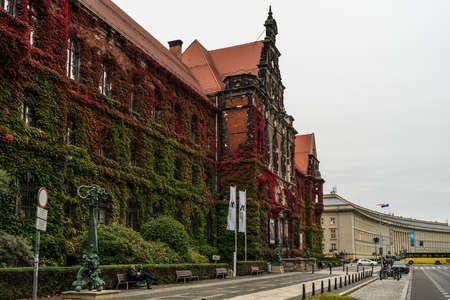 WROCLAW, POLAND - OCTOBER 14, 2021: Old city streets. The building of the National Museum.