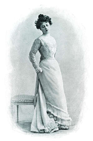 Portrait of a woman in fashionable clothes of that time. Image from the illustrated Franco-German...