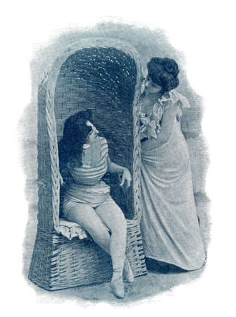 Parisian naiads. Two girlfriends on the beach. Image from the illustrated Franco-German theater...