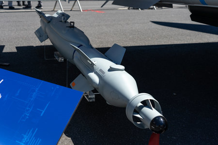 BERLIN, GERMANY - JUNE 23, 2022: Laser-guided bombs Paveway IV. Exhibition ILA Berlin Air Show 2022のeditorial素材