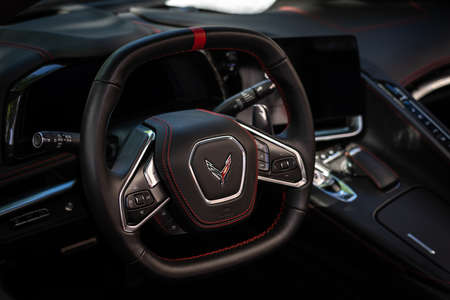 BERLIN - JUNE 18, 2022: Interior of the sports car Chevrolet Corvette (C8) Z51 3LT. Classic Days Berlin.のeditorial素材
