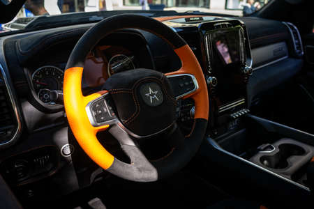 BERLIN - JUNE 18, 2022: Interior of full-size pickup truck Militem Magnum on based by Dodge RAM 1500. Classic Days Berlin.のeditorial素材