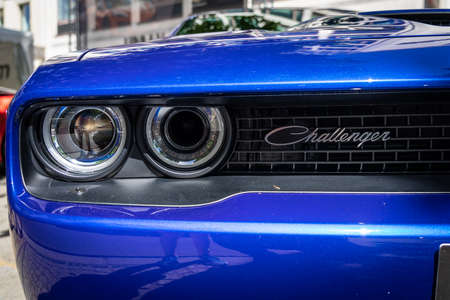 BERLIN - JUNE 18, 2022: Fragment of the muscle car Dodge Challenger R/T. Classic Days Berlin.のeditorial素材