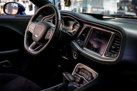 BERLIN - JUNE 18, 2022: Interior of the muscle car Dodge Challenger R/T. Classic Days Berlin.のeditorial素材