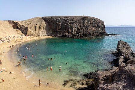 Playa de Papagayo. Popular beach in Lanzarote, Canary Islands, Spain.の写真素材
