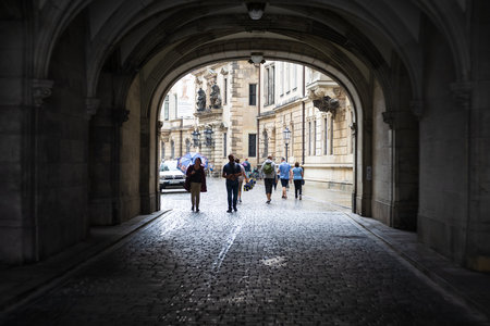 DRESDEN, GERMANY - AUGUST 27, 2022: Arched passage to the courtyard of Dresden Castle or Royal Palace. Dresden is the capital city of the Free State of Saxony.のeditorial素材