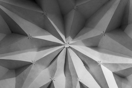 Ceiling decoration of an old, medieval building. Black and white.の写真素材