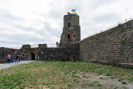 BURG STOLPEN, GERMANY - AUGUST 28, 2022: Medieval fortress on a basalt mountain. Saxony.のeditorial素材