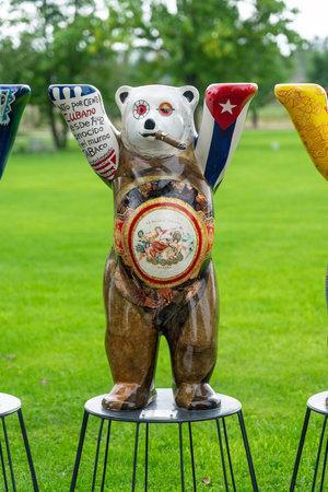 BERLIN - AUGUST 29, 2022: Bear as a symbol of Berlin in original and national patterns - Cuba.のeditorial素材