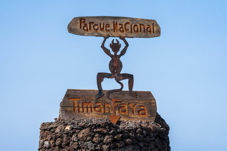 Sign of Timanfaya National Park, Lanzarote, Canary Islands, Spain.のeditorial素材