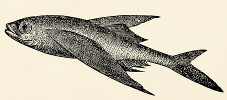 The fish -  Exocoetus volitans. Antique stylized illustration.の写真素材