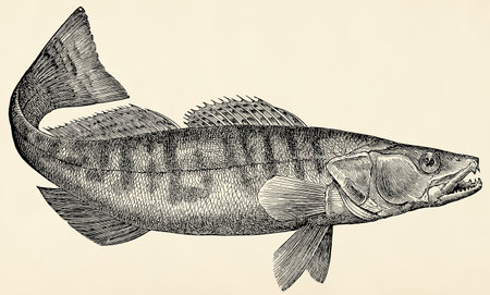The freshwater fish -  zander (Sander lucioperca). Antique stylized illustration.