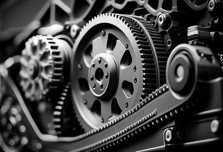 Fragment of an abstract engine. black and white. Illustration by Generative AI.の素材