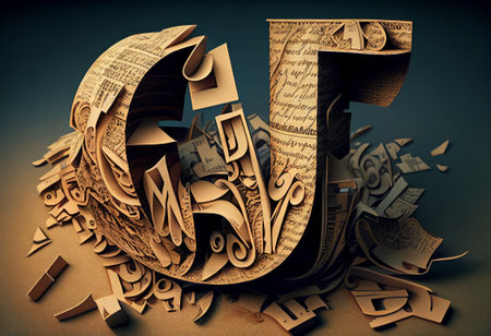 Abstract background of various three-dimensional letters. Illustration by Generative AI.の素材