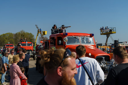 FINOWFURT, GERMANY - APRIL 22, 2023: Fire truck IFA G5 TLF 15 with fire brigade. Meeting of fans of...