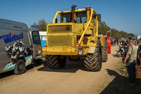 FINOWFURT, GERMANY - APRIL 22, 2023: Soviet heavy duty tractor Kirovets K-701. Meeting of fans of retro cars of the Eastern bloc (Ostfahrzeugtreffen).のeditorial素材