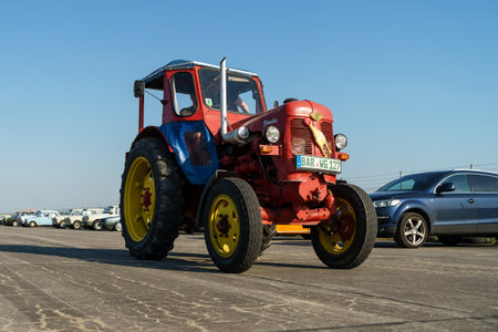FINOWFURT, GERMANY - APRIL 22, 2023: Tractor Famulus RS14. Meeting of fans of retro cars of the Eastern bloc (Ostfahrzeugtreffen).のeditorial素材