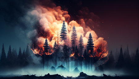 Forest fire. Illustration by Generative AI.の素材