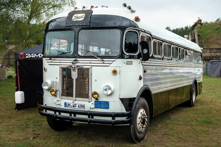 FINOWFURT, GERMANY - MAY 06, 2023: The passenger bus of Wester Liner by Western Flyer Coach T-40, 1949. Race festival 2023. Season opening.のeditorial素材