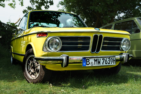 WERDER (HAVEL), GERMANY - MAY 20, 2023: The compact executive car BMW 2002 (BMW 02 Series), 1972. Oldtimer - Festival Werder Classics 2023のeditorial素材