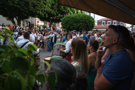 PUERTO DE LA CRUZ, SPAIN - JULY 16, 2023: Preparations for the procession in honor of Our Lady of Mount Carmel near the Nuestra Senora de la Pena de Francia church.のeditorial素材