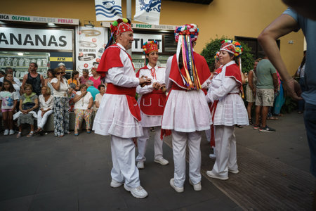 PUERTO DE LA CRUZ, SPAIN - JULY 16, 2023: Preparations for the procession in honor of Our Lady of Mount Carmel near the Nuestra Senora de la Pena de Francia church.のeditorial素材