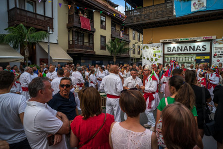 PUERTO DE LA CRUZ, SPAIN - JULY 16, 2023: Preparations for the procession in honor of Our Lady of Mount Carmel near the Nuestra Senora de la Pena de Francia church.のeditorial素材