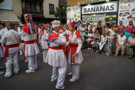 PUERTO DE LA CRUZ, SPAIN - JULY 16, 2023: Preparations for the procession in honor of Our Lady of Mount Carmel near the Nuestra Senora de la Pena de Francia church.のeditorial素材