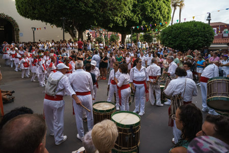 PUERTO DE LA CRUZ, SPAIN - JULY 16, 2023: Preparations for the procession in honor of Our Lady of Mount Carmel near the Nuestra Senora de la Pena de Francia church.のeditorial素材
