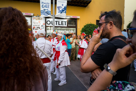 PUERTO DE LA CRUZ, SPAIN - JULY 16, 2023: Preparations for the procession in honor of Our Lady of Mount Carmel near the Nuestra Senora de la Pena de Francia church.のeditorial素材