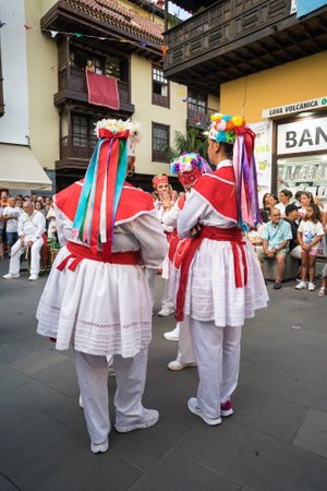 PUERTO DE LA CRUZ, SPAIN - JULY 16, 2023: Preparations for the procession in honor of Our Lady of Mount Carmel near the Nuestra Senora de la Pena de Francia church.のeditorial素材