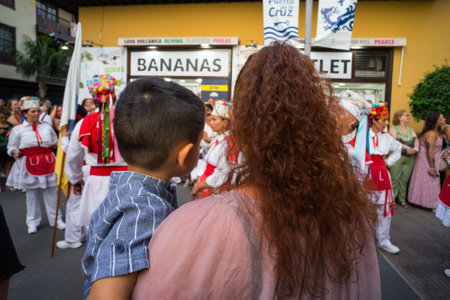 PUERTO DE LA CRUZ, SPAIN - JULY 16, 2023: Preparations for the procession in honor of Our Lady of Mount Carmel near the Nuestra Senora de la Pena de Francia church.のeditorial素材