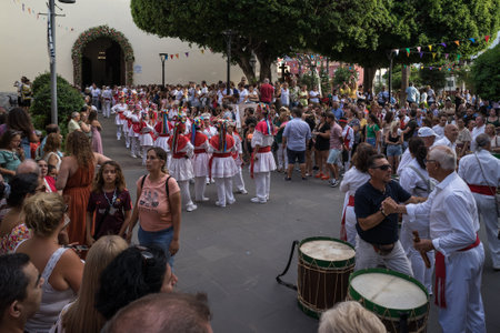 PUERTO DE LA CRUZ, SPAIN - JULY 16, 2023: Preparations for the procession in honor of Our Lady of Mount Carmel near the Nuestra Senora de la Pena de Francia church.のeditorial素材