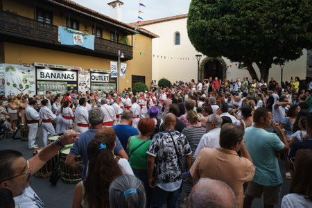 PUERTO DE LA CRUZ, SPAIN - JULY 16, 2023: Preparations for the procession in honor of Our Lady of Mount Carmel near the Nuestra Senora de la Pena de Francia church.のeditorial素材